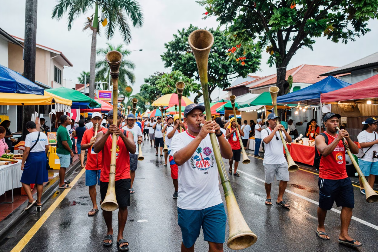 Rara Festival Bamboo Horns at Singapore Night Market in at a night market in Geylang, Singapore