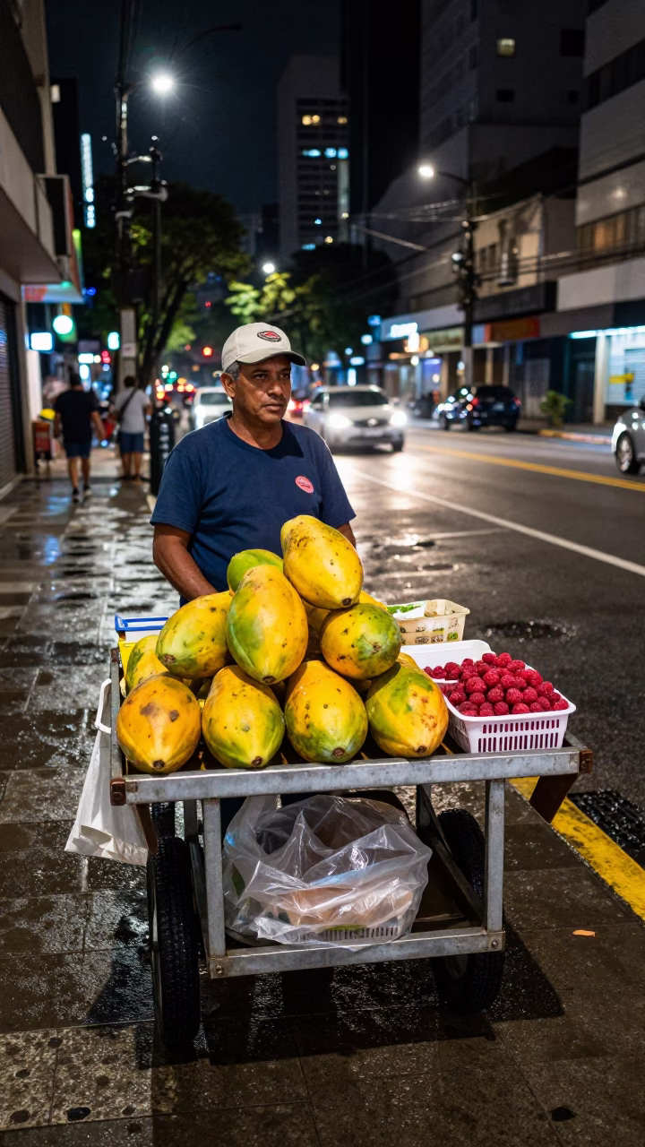 Raspberries in São Paulo at Late At Night Light in in São Paulo, Brazil
