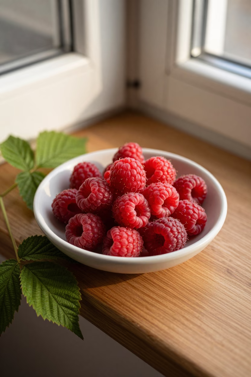 Raspberries in Toronto at Late Afternoon Light in in Toronto, Canada