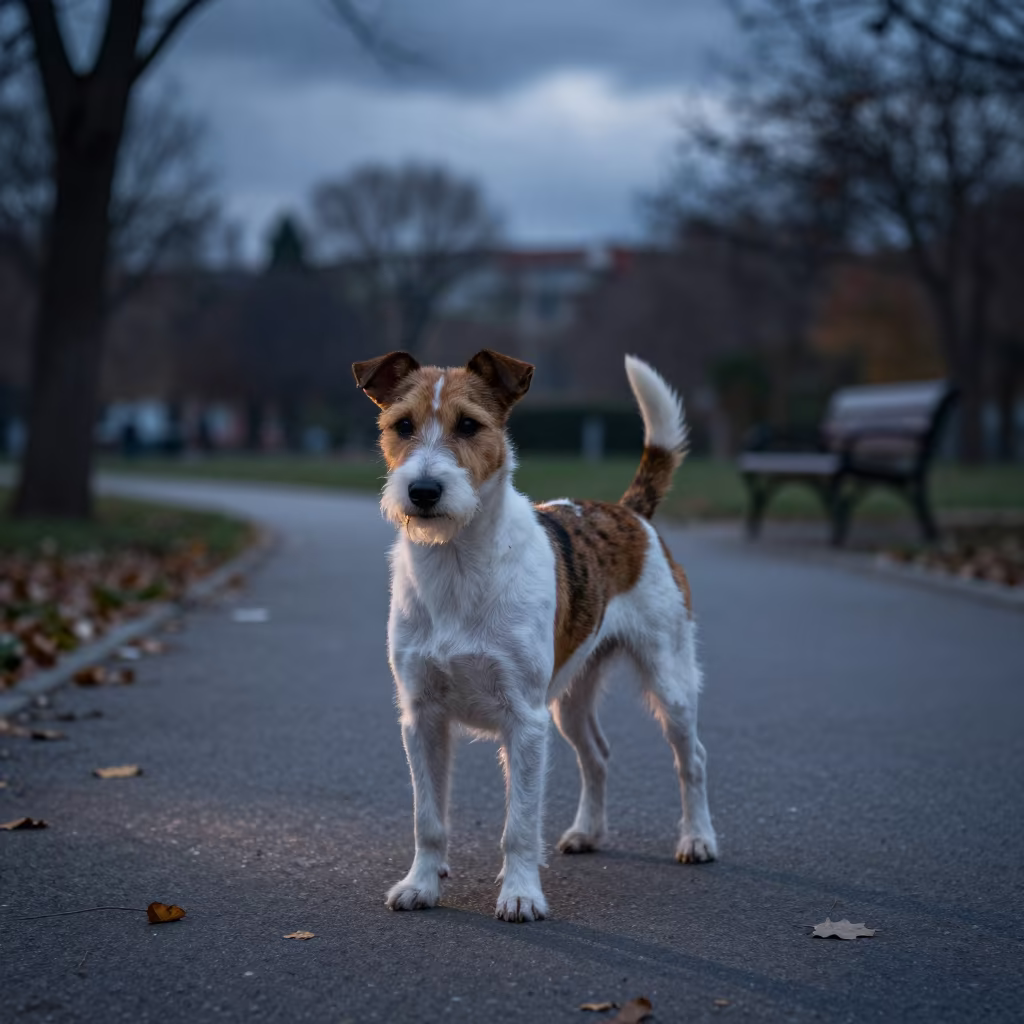 Rat Terrier in Autumn Park Evening Shade in along a quiet park path with soft open shade and a clean background in Konya