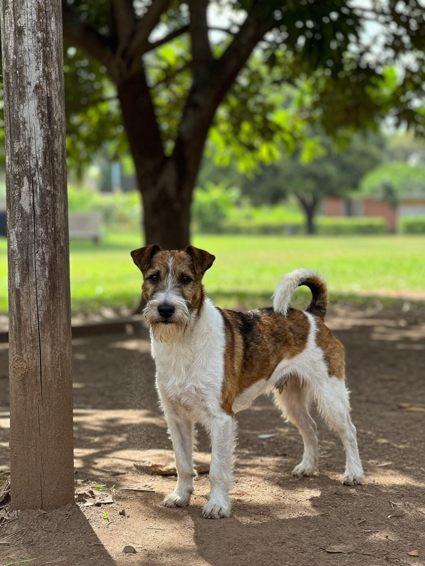 Rat Terrier on Quiet Park Path Near Mbuji-Mayi in along a quiet park path with soft open shade and a clean background near Mbuji-Mayi