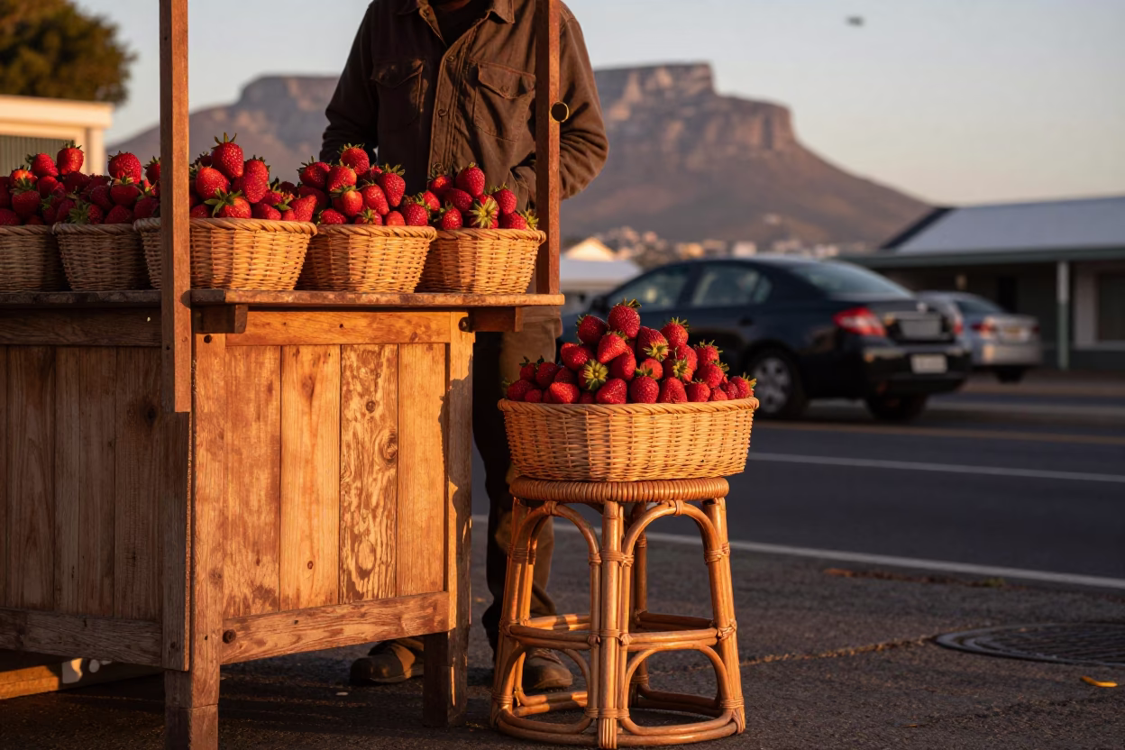 Rattan Stool in Cape Town at Copper-toned Light Before Dusk in in Cape Town, South Africa
