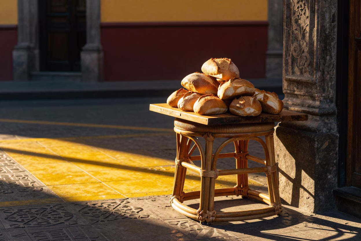 Rattan Stool in Mexico City at The Late Afternoon Light in in Mexico City, Mexico