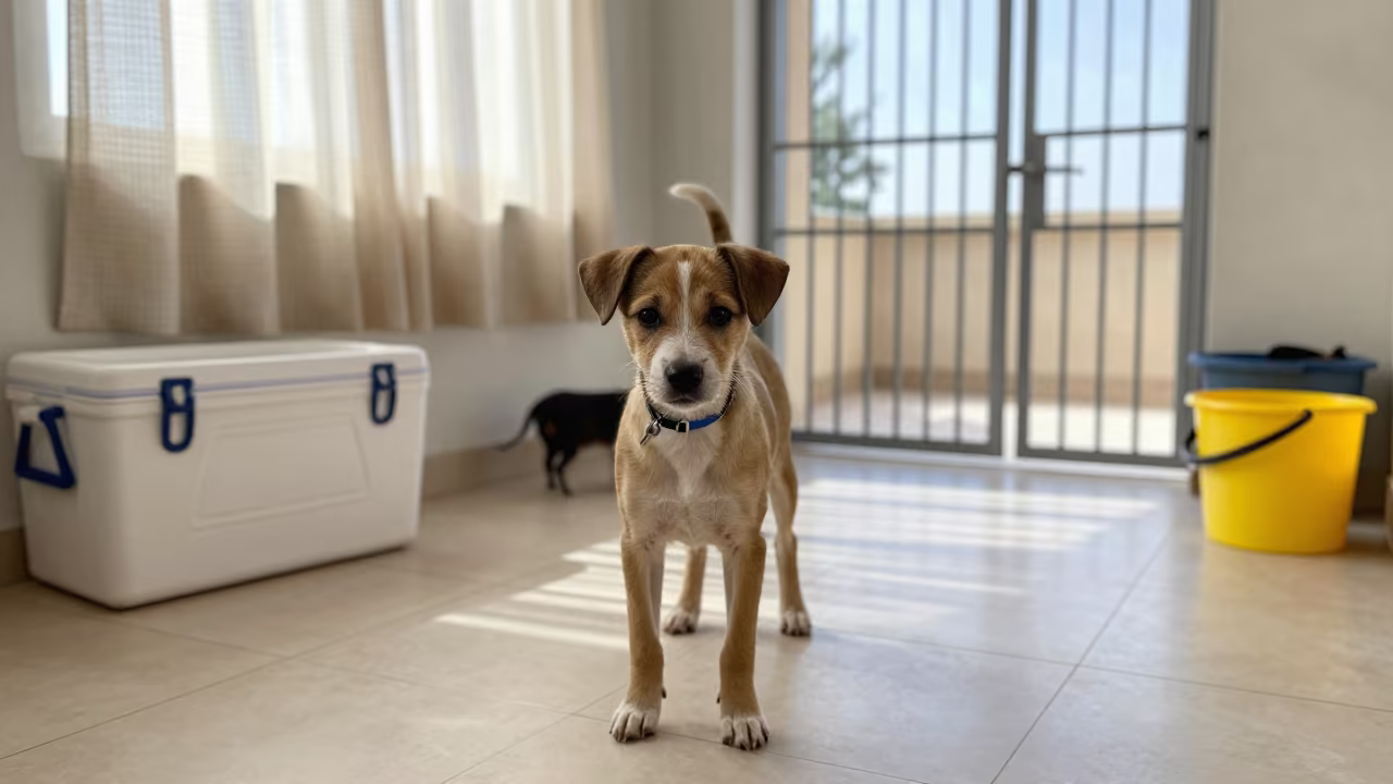Raw Food Cooler and Bucket in Baghdad Adoption Room in inside an adoption room near Baghdad