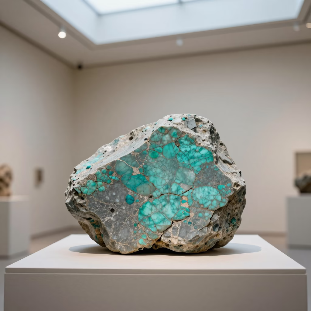 Raw Turquoise Stone on Museum Plinth Rajkot in on a museum plinth near Rajkot