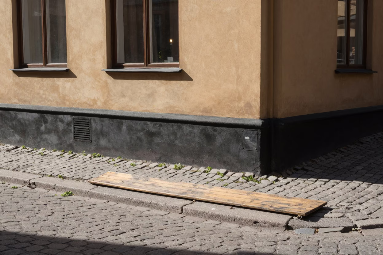 Realistic 1970s Stockholm Street Scene with Window Light on Runner and Pomegranate in in Stockholm, Sweden