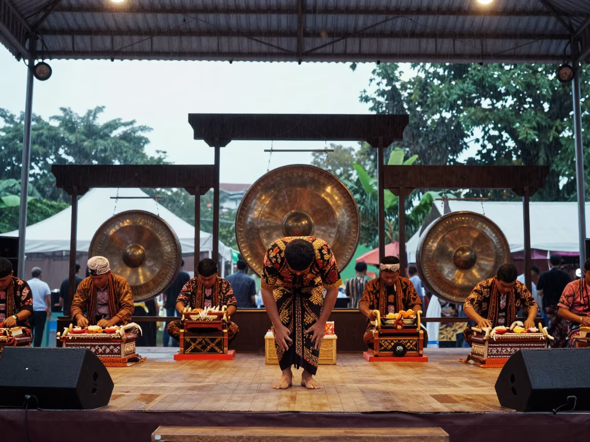 Rebab Player in Javanese Gamelan Festival Jakarta in on a festival main stage in Jakarta