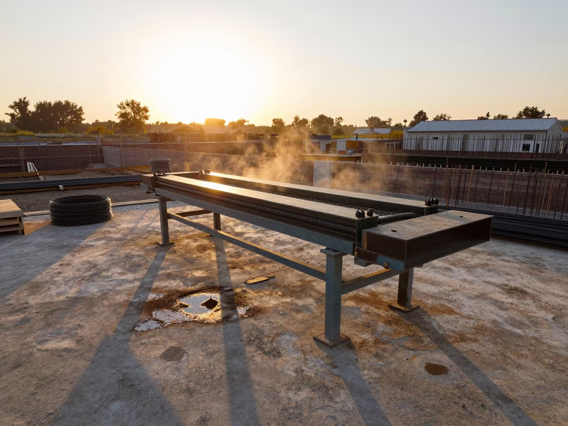 Rebar Bender on Samawah Construction Deck at Golden Hour in on an active construction deck near Samawah