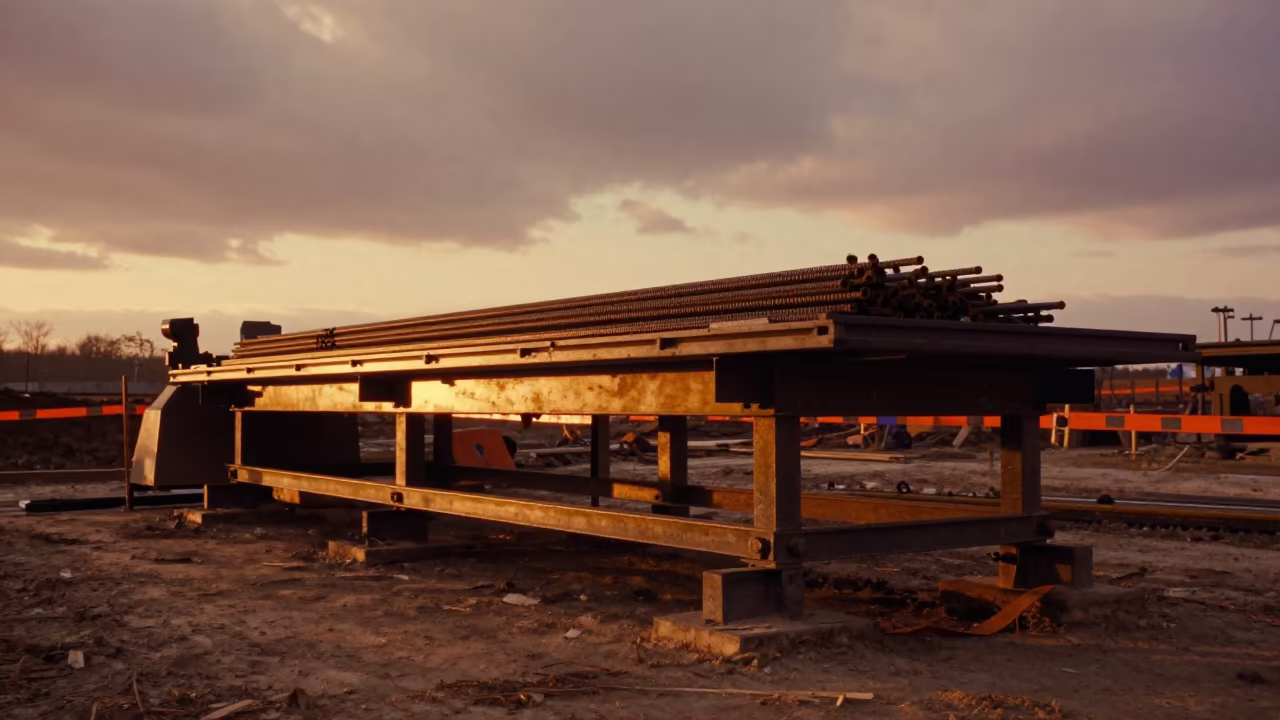Rebar Bender Table Sunset Missouri Construction Site in inside a taped-off excavation edge in Missouri
