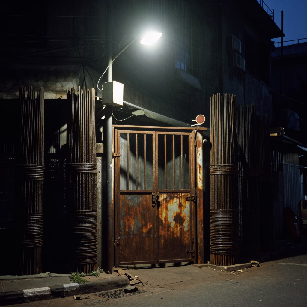 Rebar Bundles in Mumbai at The Predawn Darkness Light in in Mumbai, India