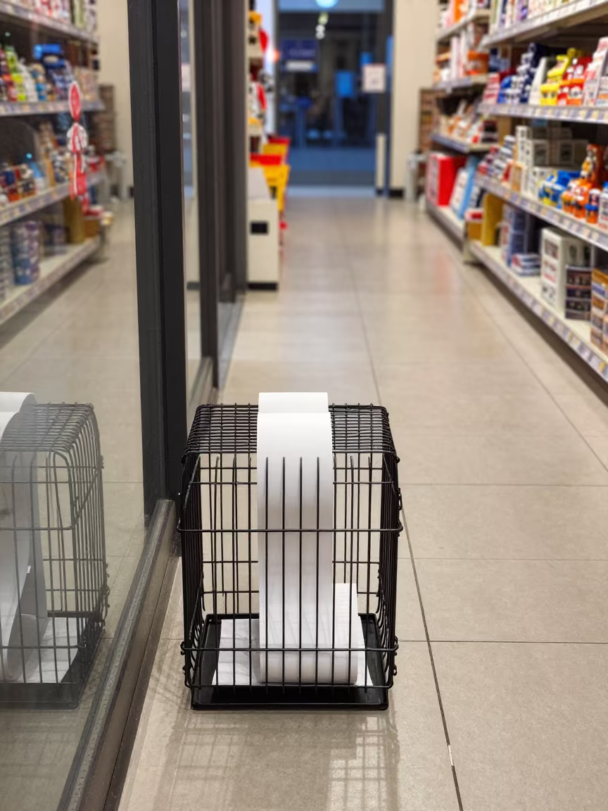 Receipt Paper Cage Before Dawn in Toyama Storefront in inside a storefront prepared for opening near Toyama