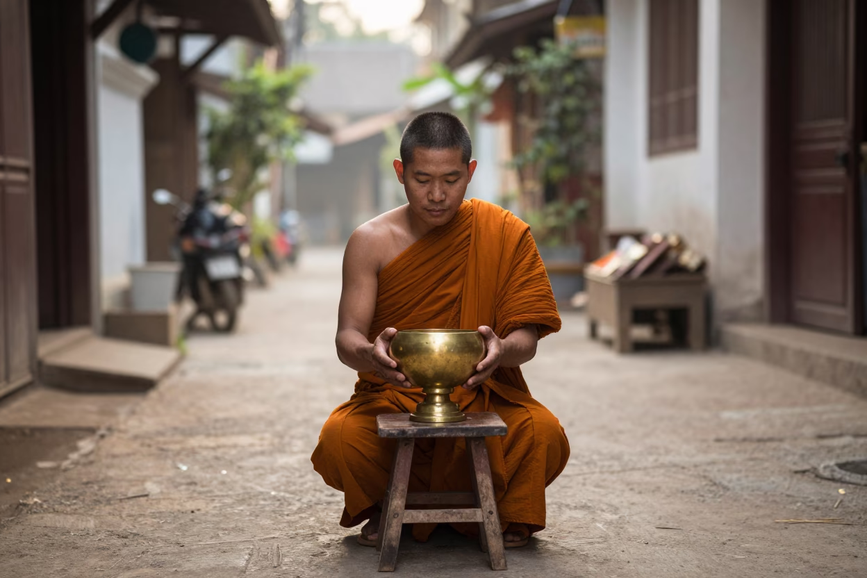 Receiving Alms in Luang Prabang in in Luang Prabang, Laos