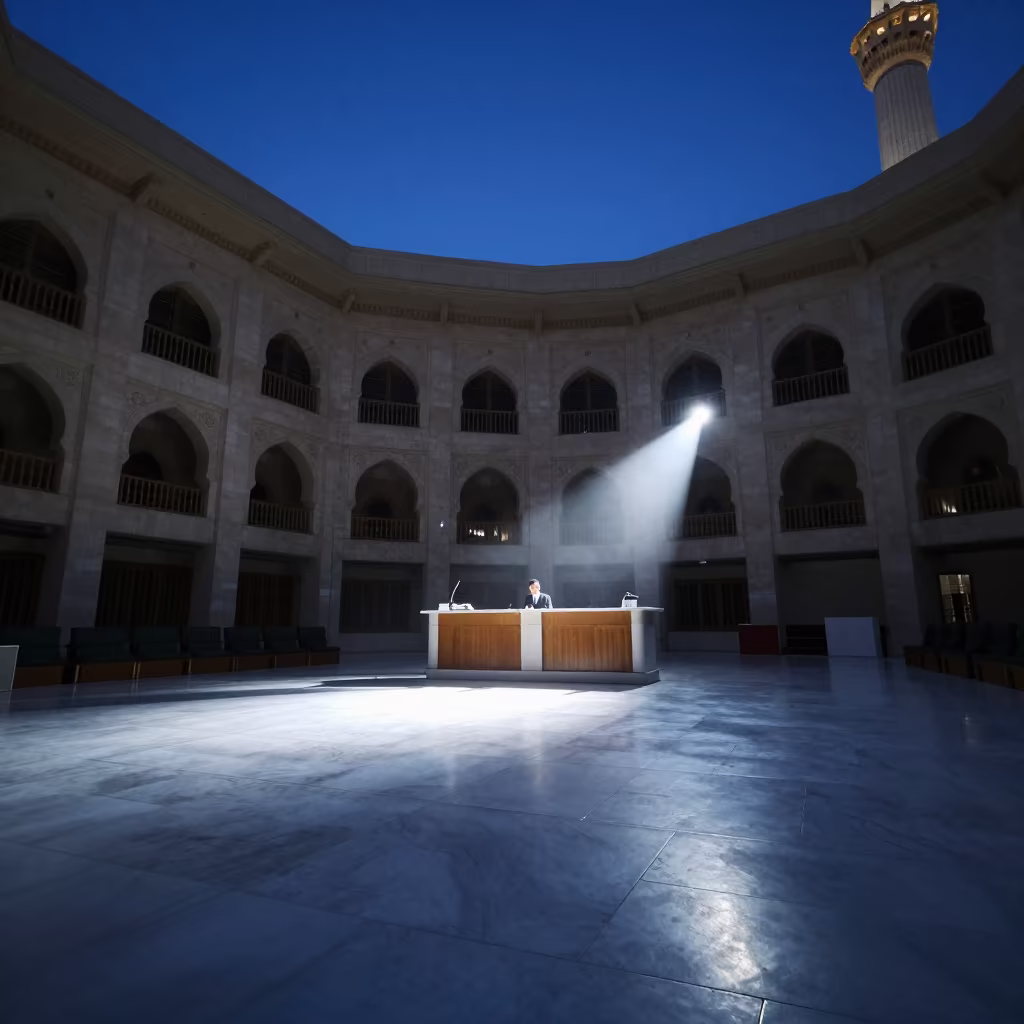 Reception Console in Mecca Conference Room Blue Hour in inside a conference room in Mecca