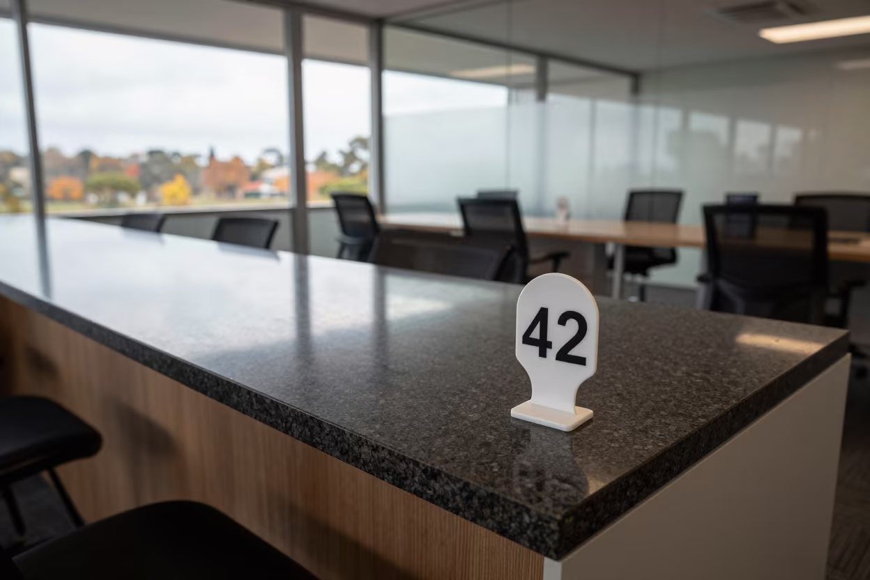 Reception Queue Paddle in Victoria Falls Office in inside a coworking floor in Victoria Falls
