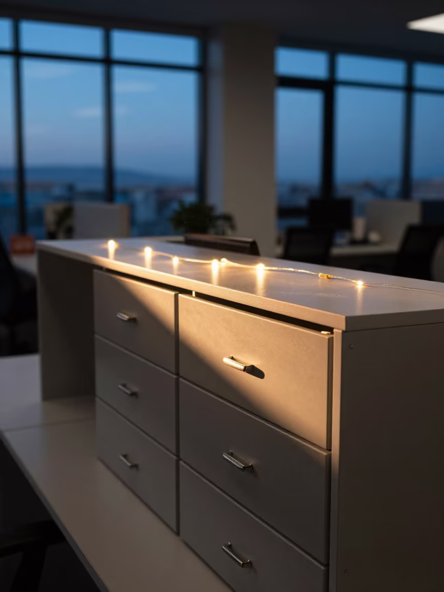 Reception Queue Stanchion Cap Drawer at Twilight in at an office reception desk in Diyarbakir