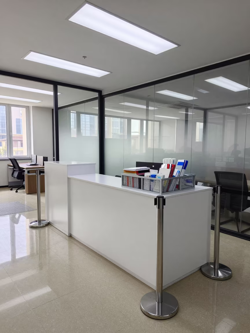 Reception Stanchion Caddy in Shanghai Coworking Office in inside a coworking floor near Zhujiajiao, Shanghai