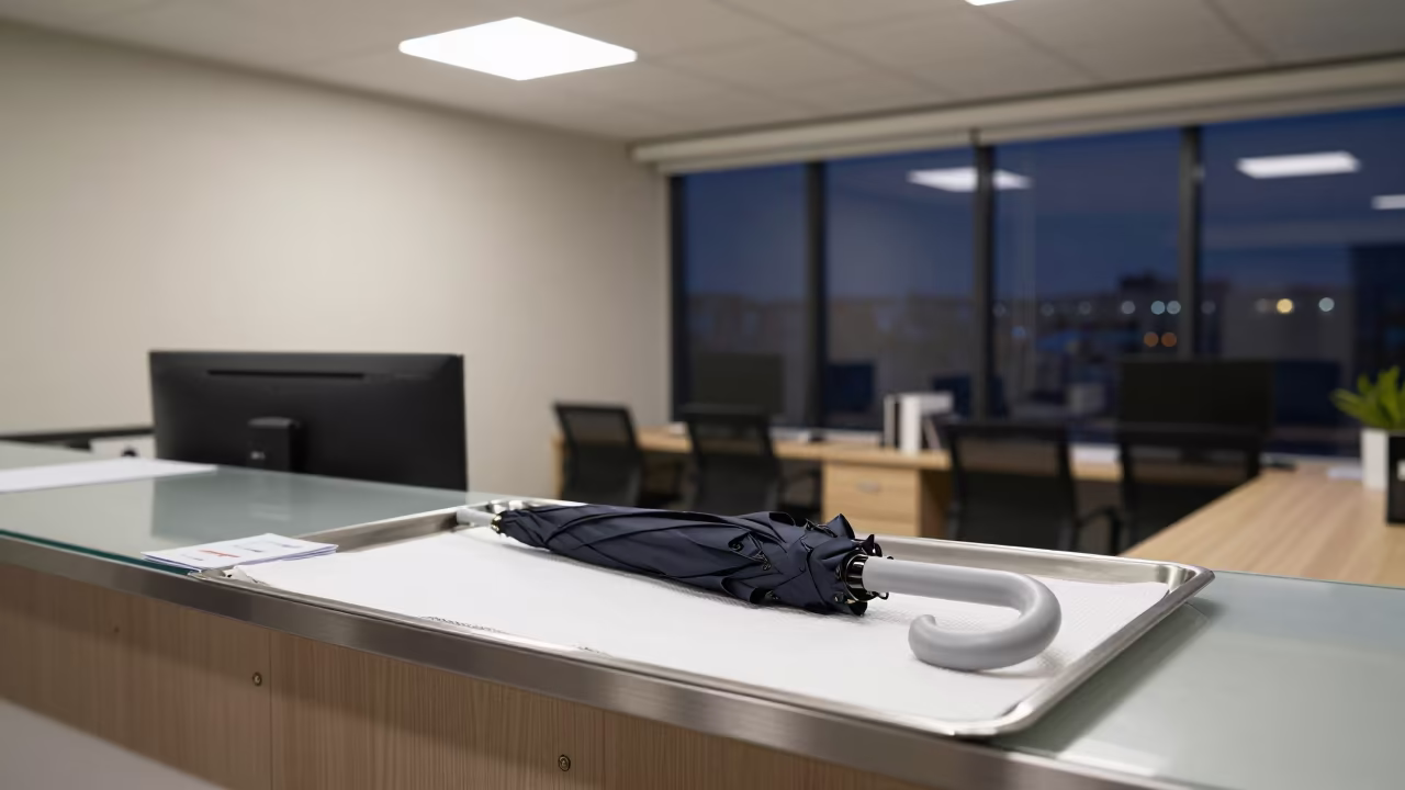 Reception Umbrella Drying Mat Office Bay in inside an open-plan office bay in Balıkesir