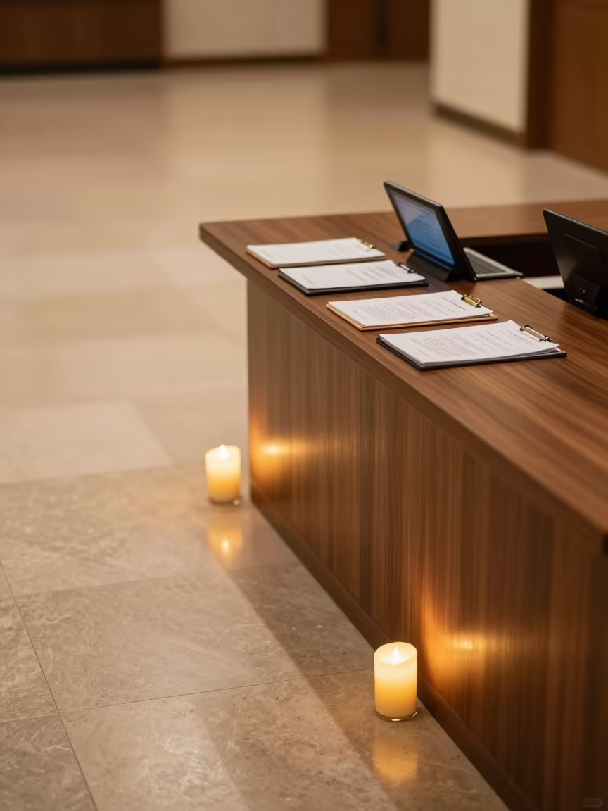 Receptionist Console in Lobby Before Meeting in at a boardroom table before a meeting near Port Said