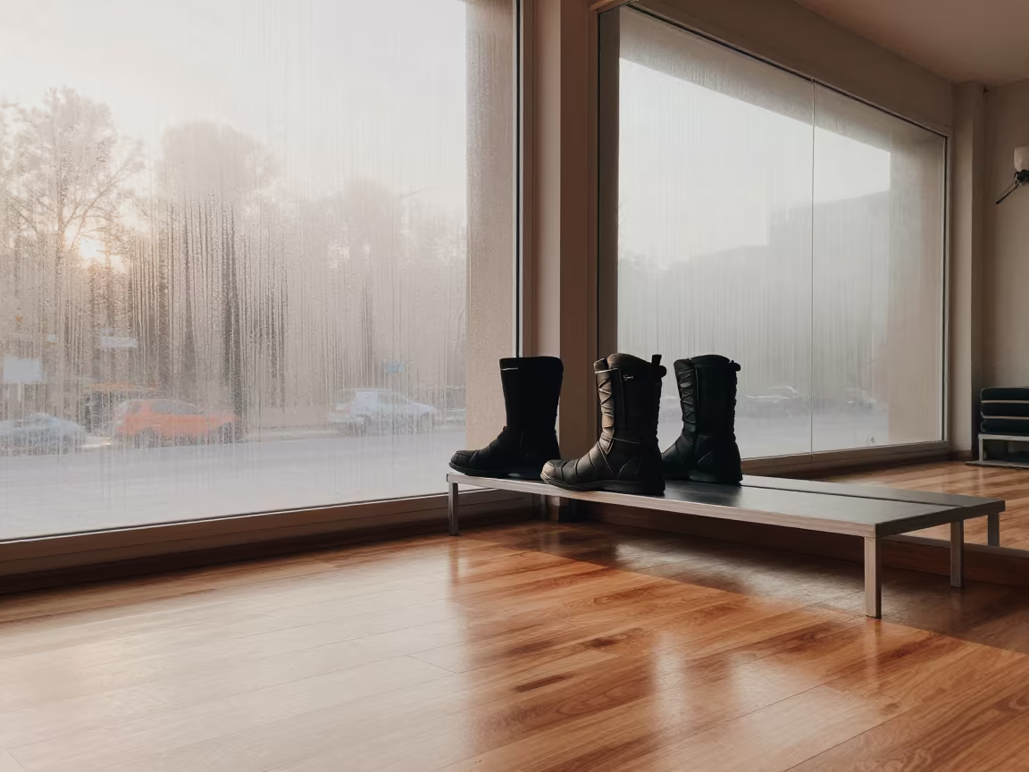 Recovery Boot Shelf in Baghdad Yoga Studio Dawn in inside a yoga studio before the session begins near Baghdad
