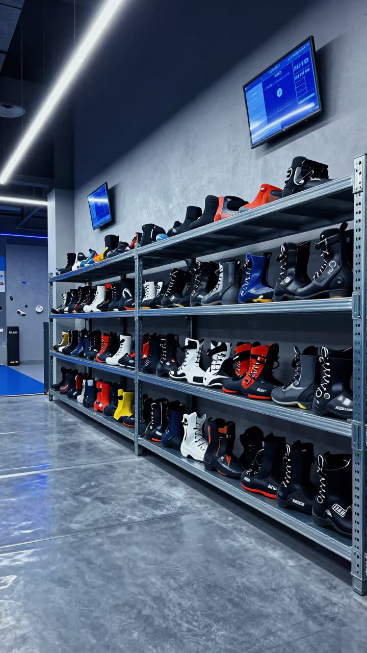 Recovery Boot Shelf in Nighttime Climbing Gym in inside a climbing gym warmup zone in Mersin