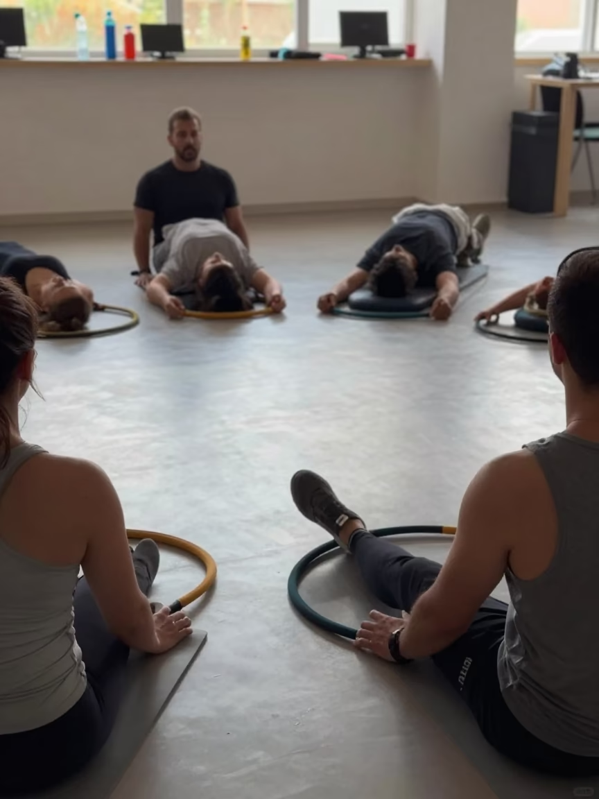 Recovery circle near breathwork stools in Skikda gym in at a gym check-in desk in Skikda