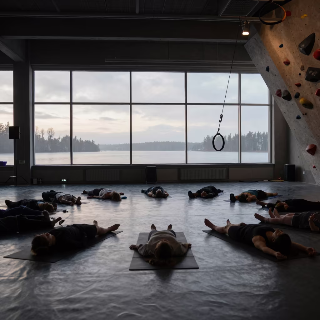 Recovery Circle in Kuopio Climbing Gym Warmup Zone in inside a climbing gym warmup zone in Kuopio
