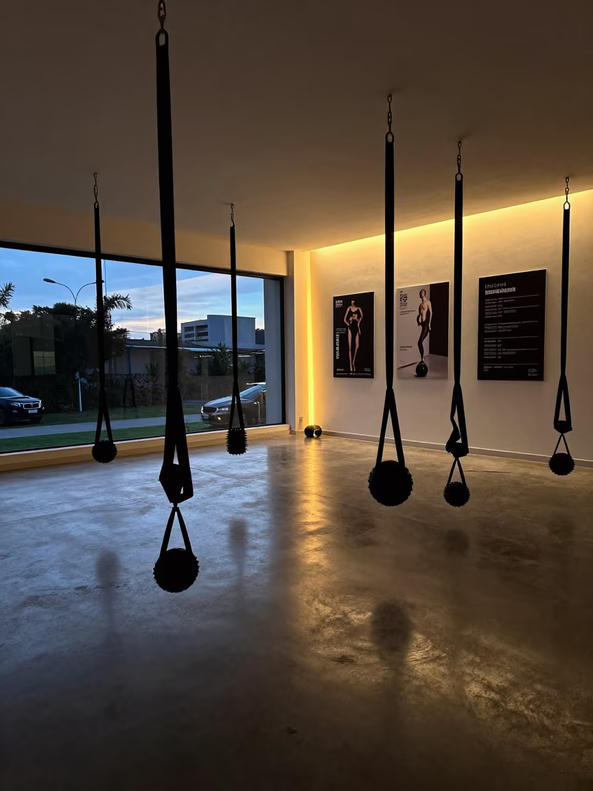 Recovery Corner Silhouette in Belo Horizonte Spin Studio in inside a spin studio under class lights in Belo Horizonte