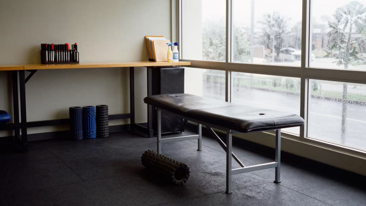 Recovery Lounge Marker Caddy With Gear in inside a recovery lounge beside foam rollers near Puente Alto