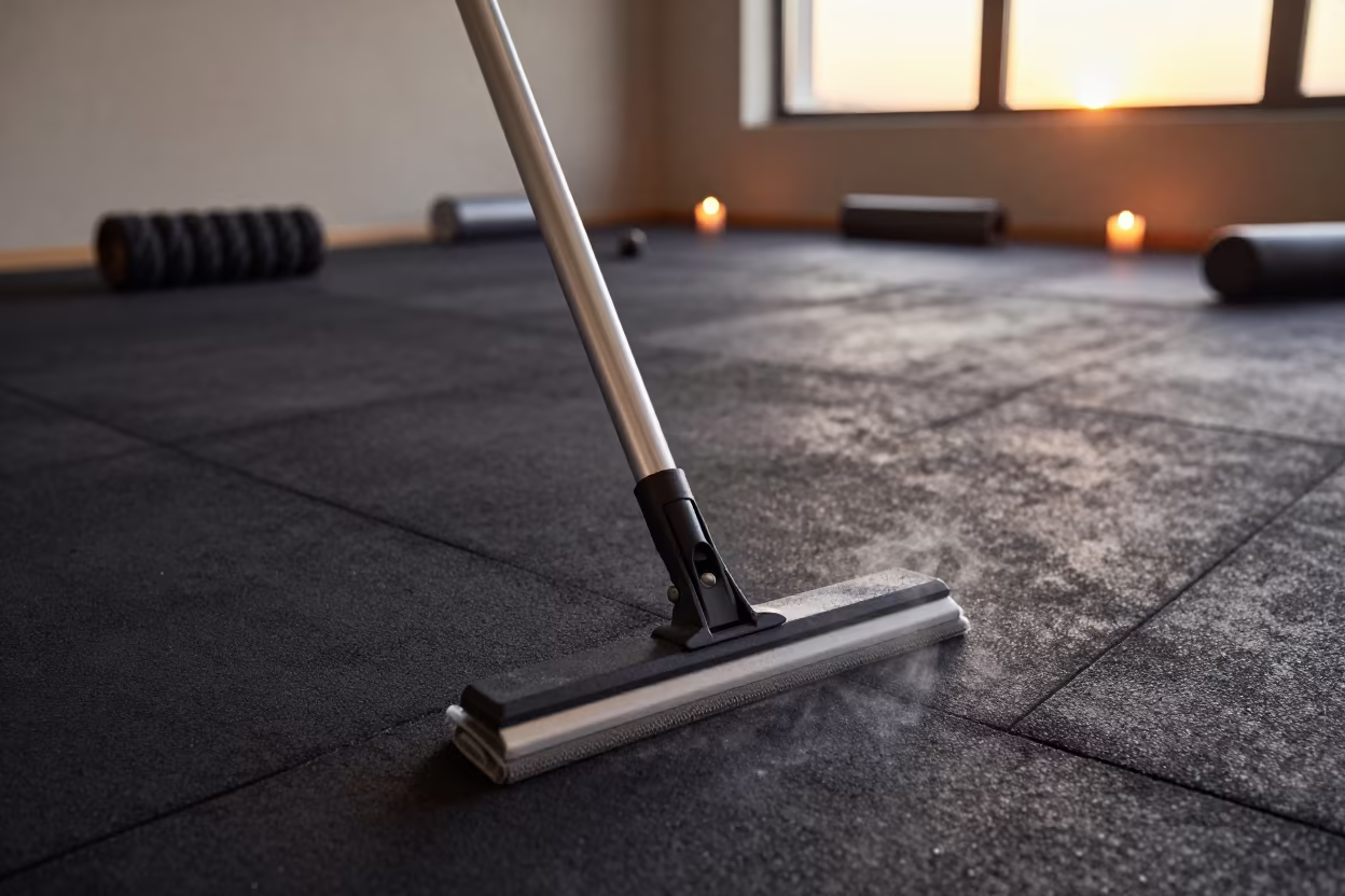 Recovery lounge squeegee with chalk dust in inside a recovery lounge beside foam rollers in Aydın