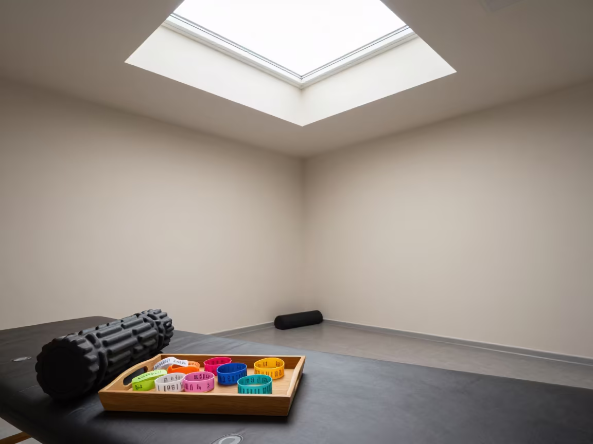 Recovery lounge wristband tray with foam rollers in inside a recovery lounge beside foam rollers in Łódź