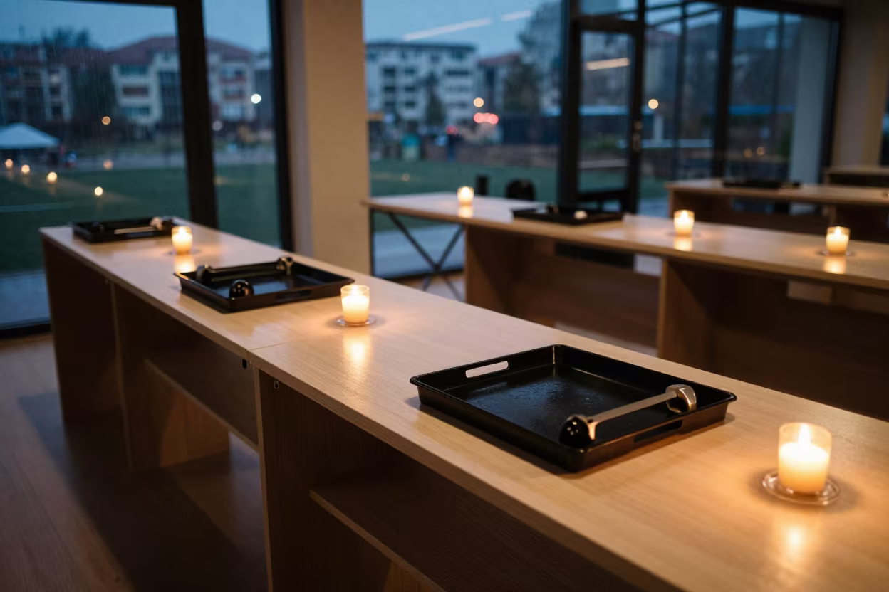 Recovery percussion tray on gym desk in at a gym check-in desk in Bolu