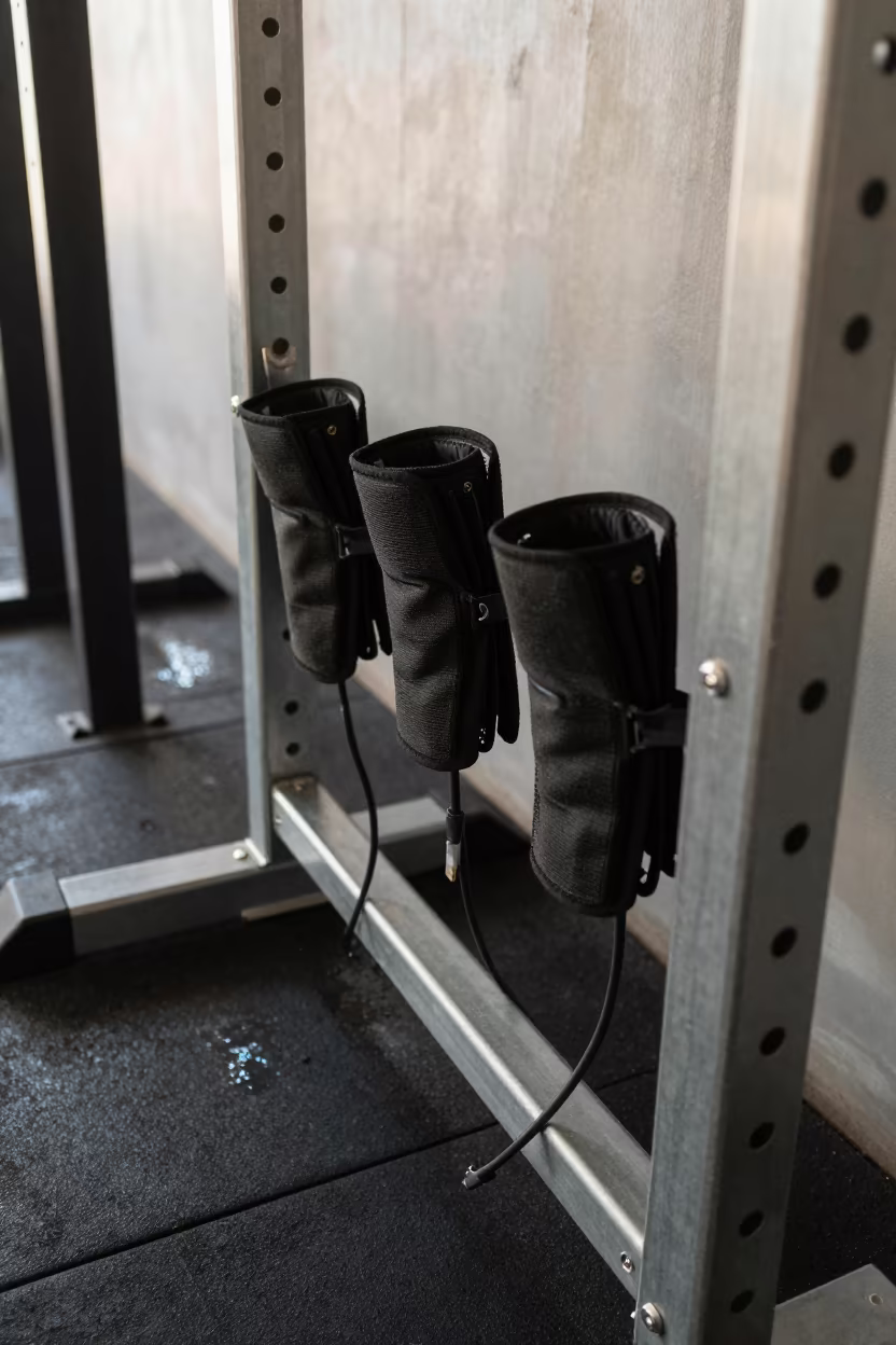 Recovery Sleeve Charger Shelf Spin Studio Lusaka in inside a spin studio under class lights in Lusaka