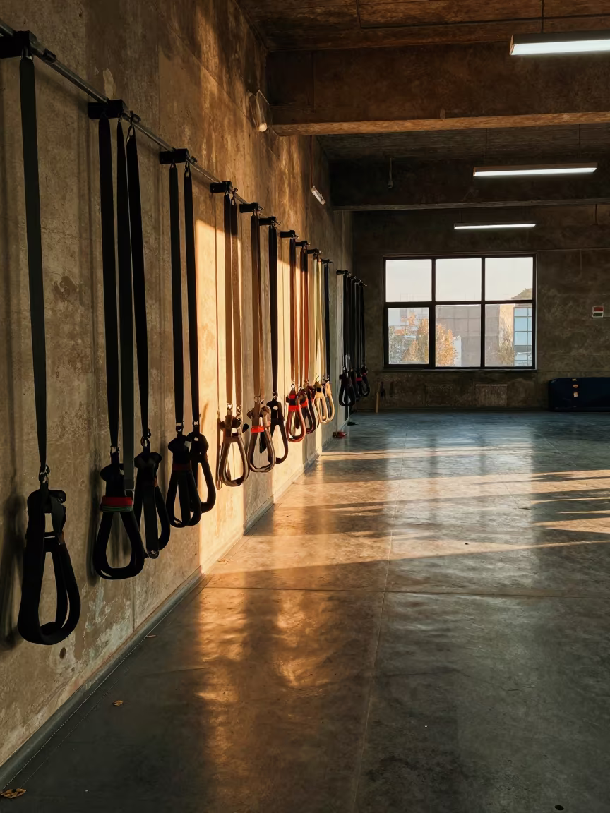 Recovery Straps in Diyarbakir Gym at Golden Hour in inside a climbing gym warmup zone in Diyarbakır