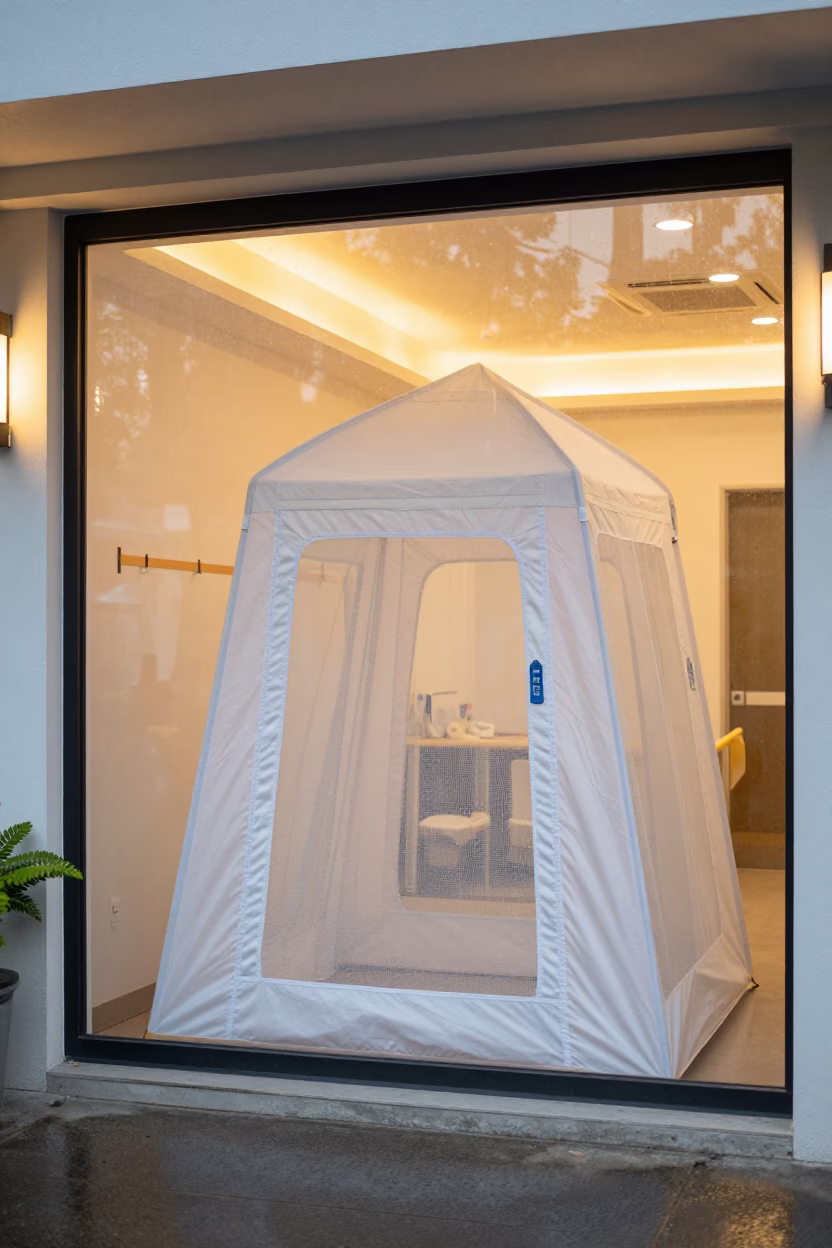 Recovery tent bin in Cebu adoption room evening in inside an adoption room near Cebu