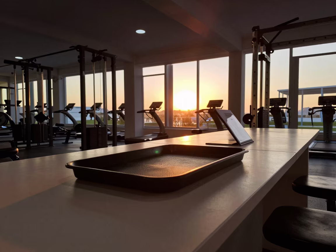 Recovery Tray on Gym Desk in Tunis in at a gym check-in desk near Halfaouine, Tunis