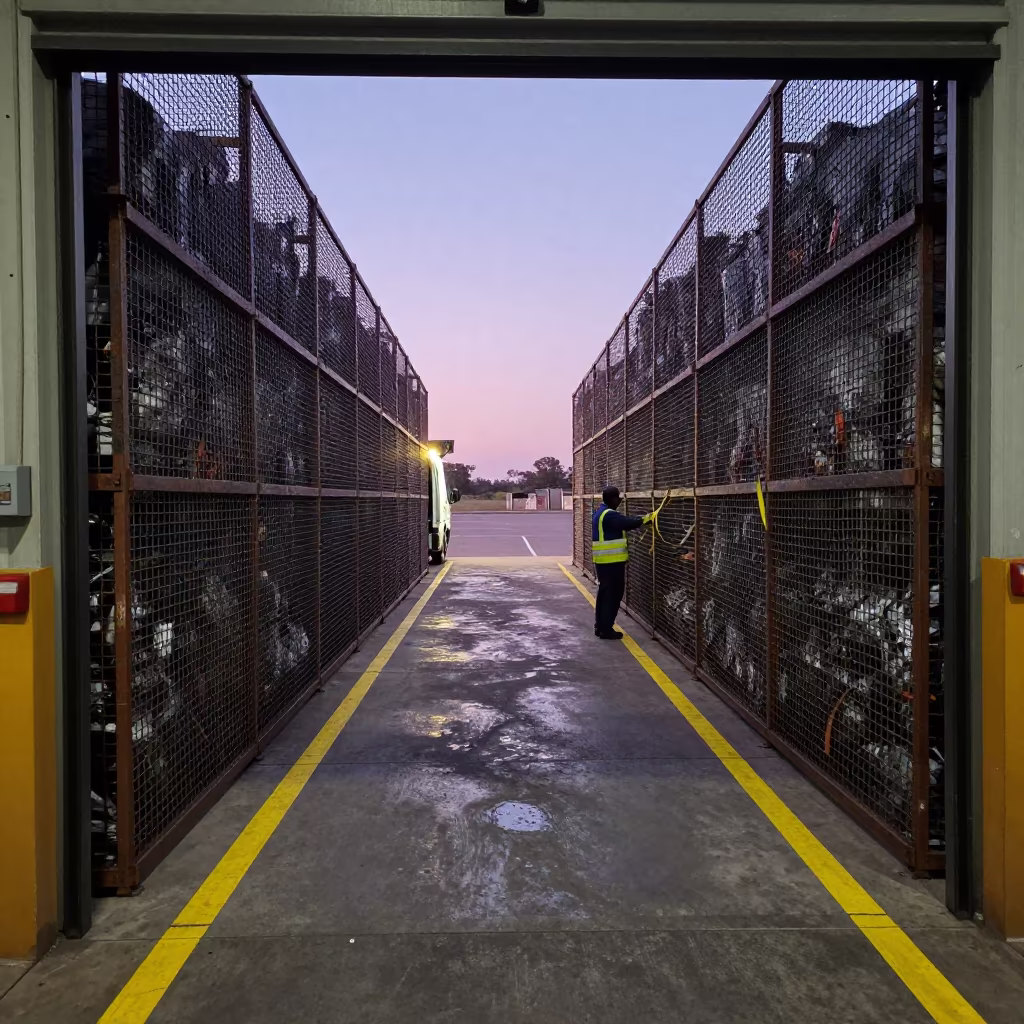 Recycling Cage Dispatch in Victoria Falls Dock in inside a cross-dock lane in Victoria Falls