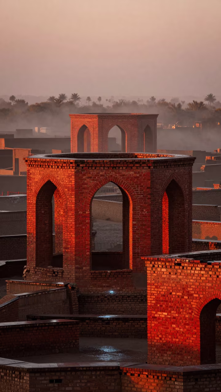 Red Brick Hammam Ruins After Sunset Rain in inside a roofless hammam in Chad
