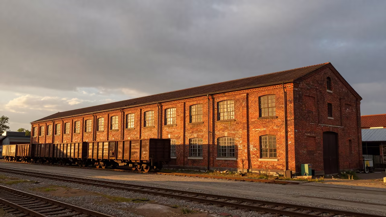 Red Brick Victorian Warehouse Loft Sunset Rail Yard in at a rail yard near Gokarneshwor