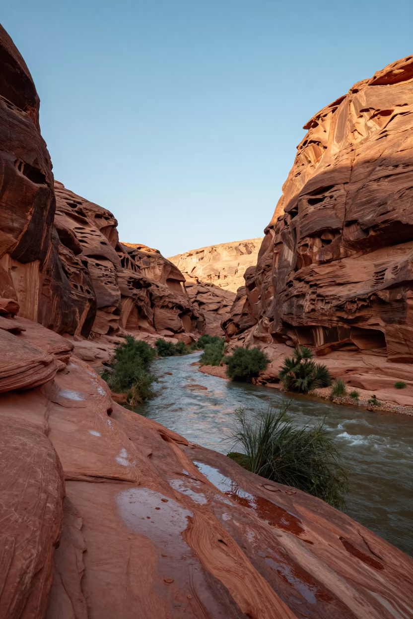 Red Canyon River Afternoon Rain Landscape in along a wave-cut shoreline near Riyadh