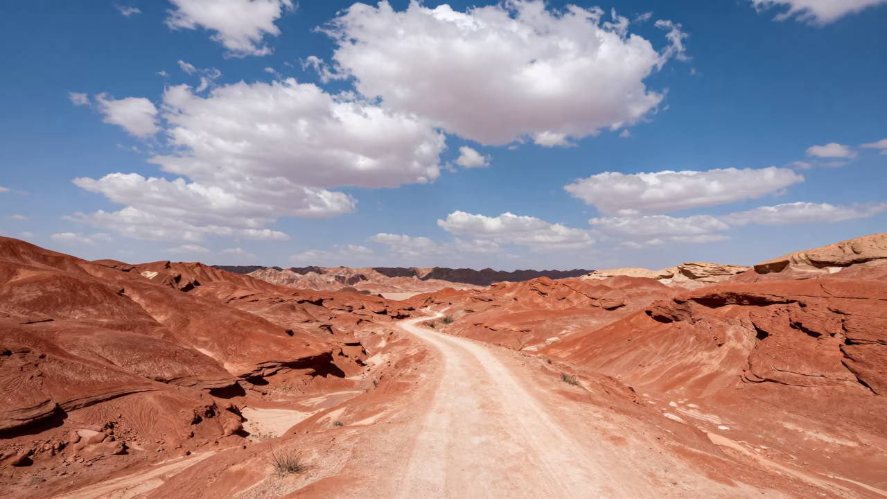 Red Canyon Valley Floor Near Riyadh Midday in across a wide valley floor near Riyadh