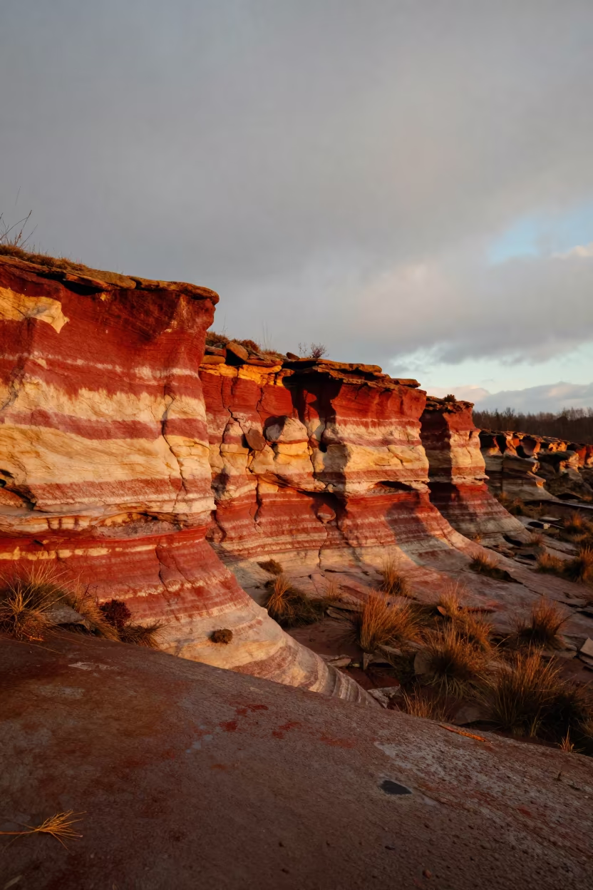 Red and Cream Rock Strata Golden Hour in near Olsztyn