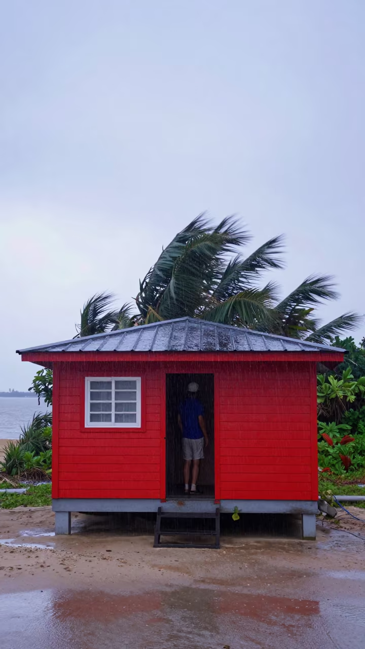 Red Fisherman Cabin Monsoon Dawn Singapore in along a beach near Joo Chiat, Singapore