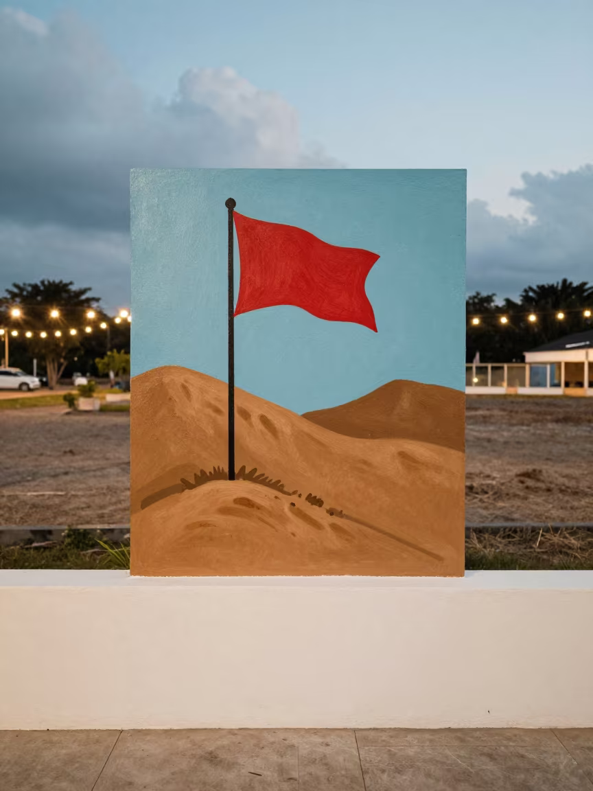 Red Flag Warning Sky Display at Twilight in on a painted display ledge near Bandar Lampung