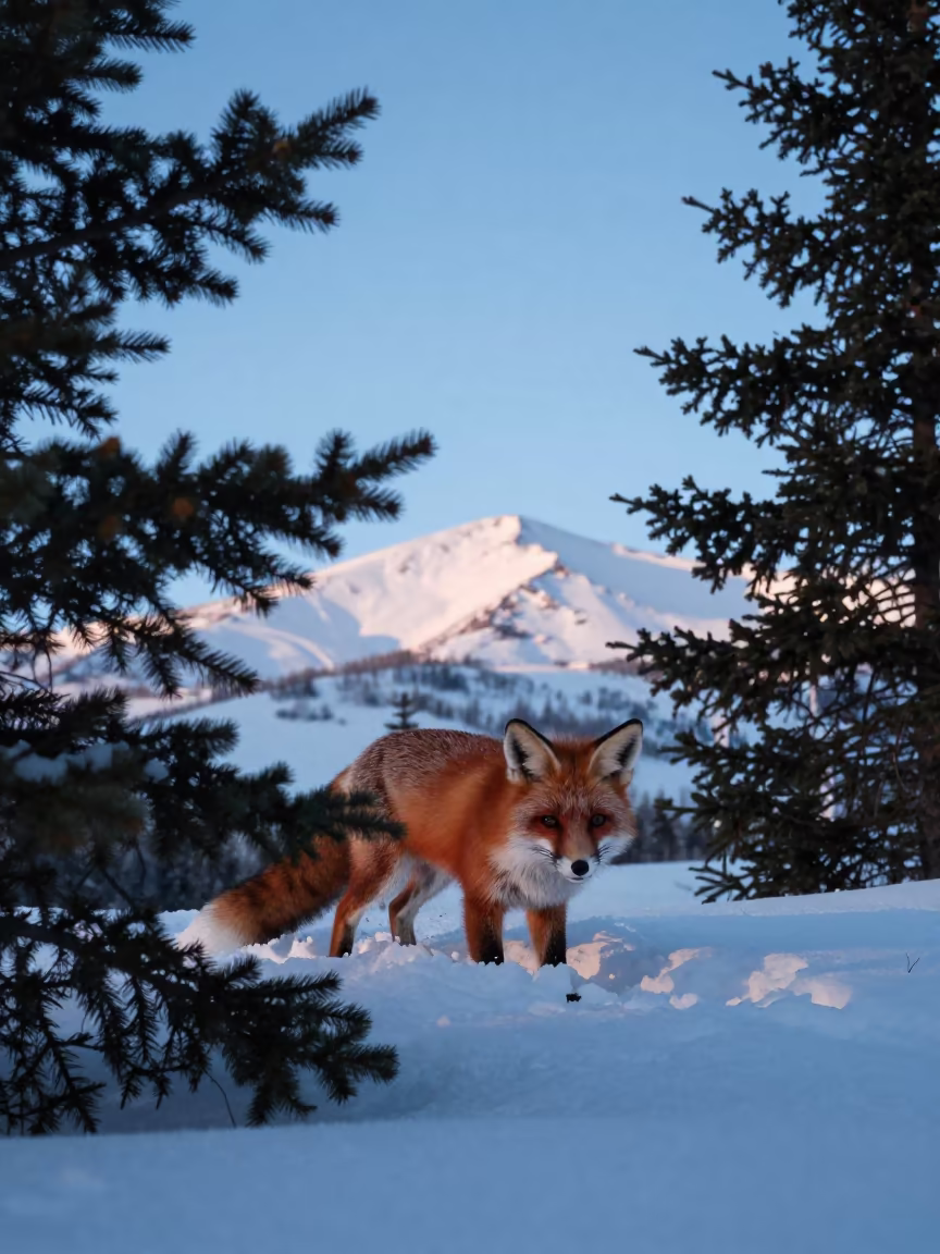 Red Fox Pouncing Headfirst Into Snow in in Alberta