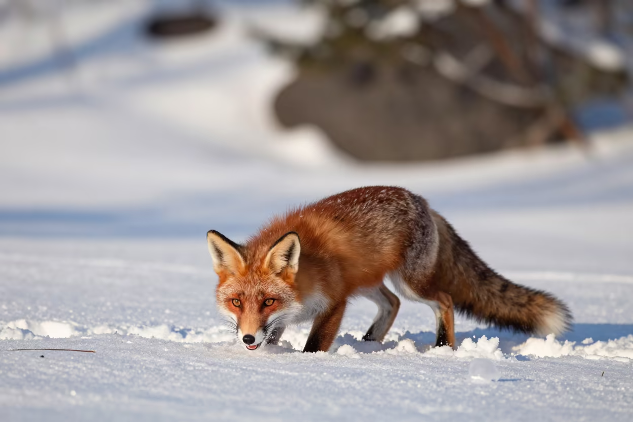 Red Fox Pouncing Into Deep Snow in near Punavuori, Helsinki