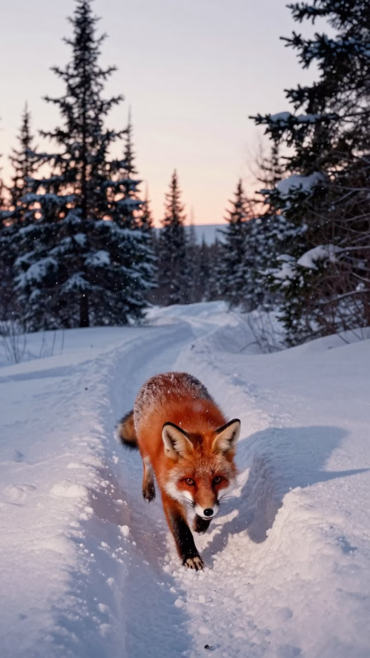 Red Fox Pouncing Into Snow at Anchorage in along a game trail near Anchorage