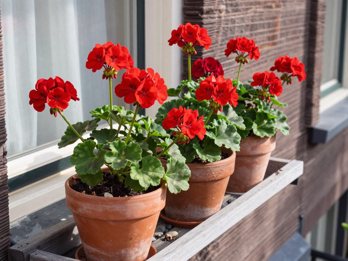 Red Geraniums in Amsterdam in in Amsterdam, Netherlands