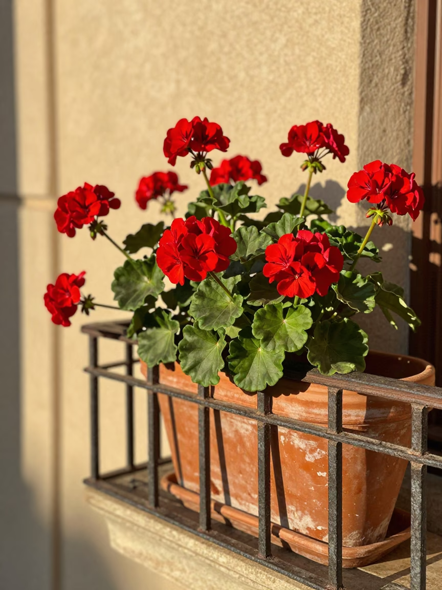 Red Geraniums in Bilbao in in Bilbao, Spain