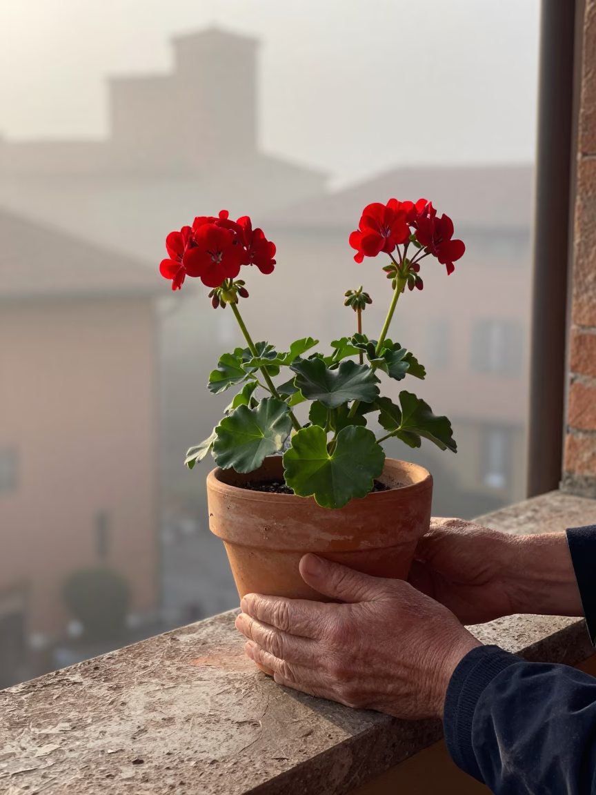 Red Geraniums in Bologna in in Bologna, Italy