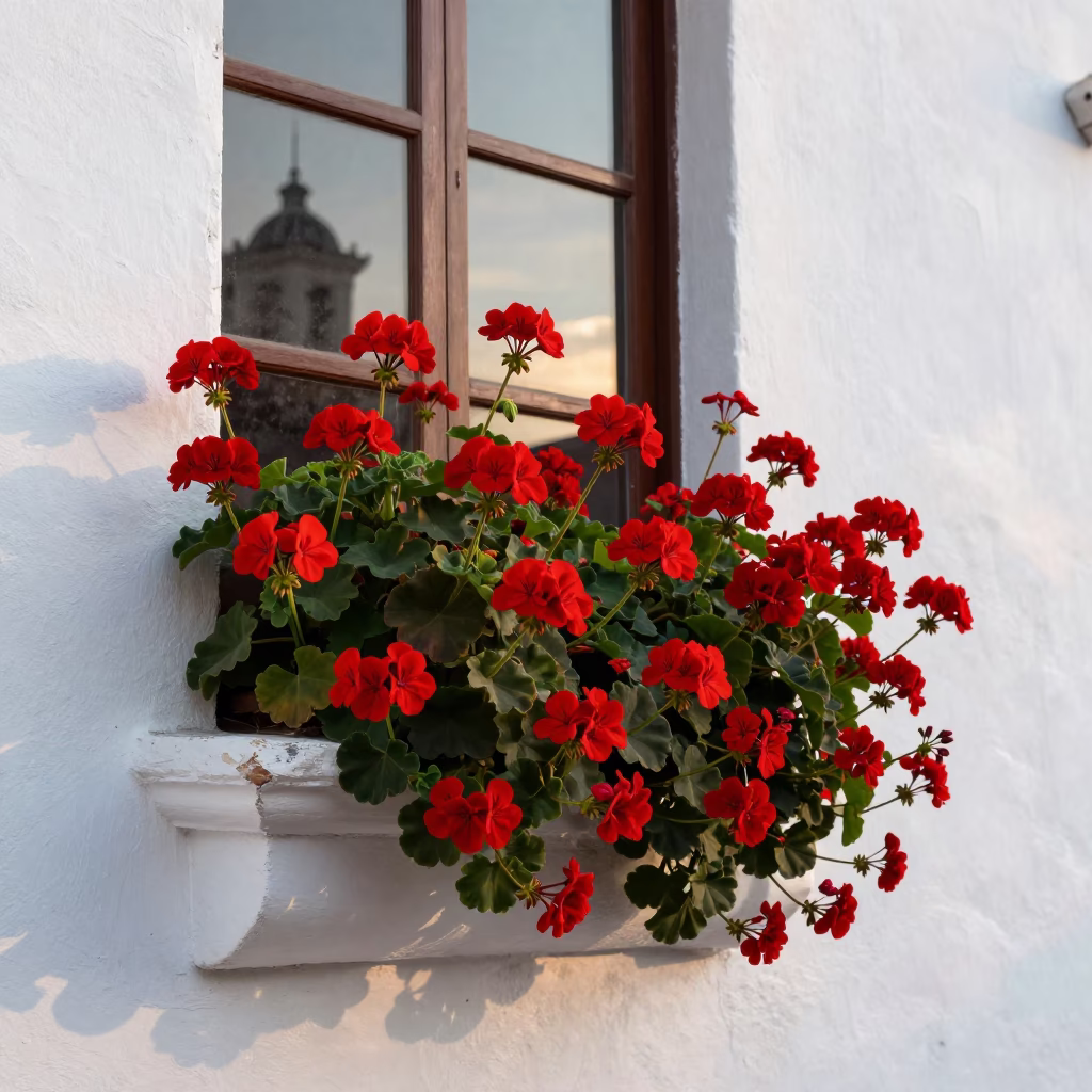 Red Geraniums in Cartagena in in Cartagena, Colombia